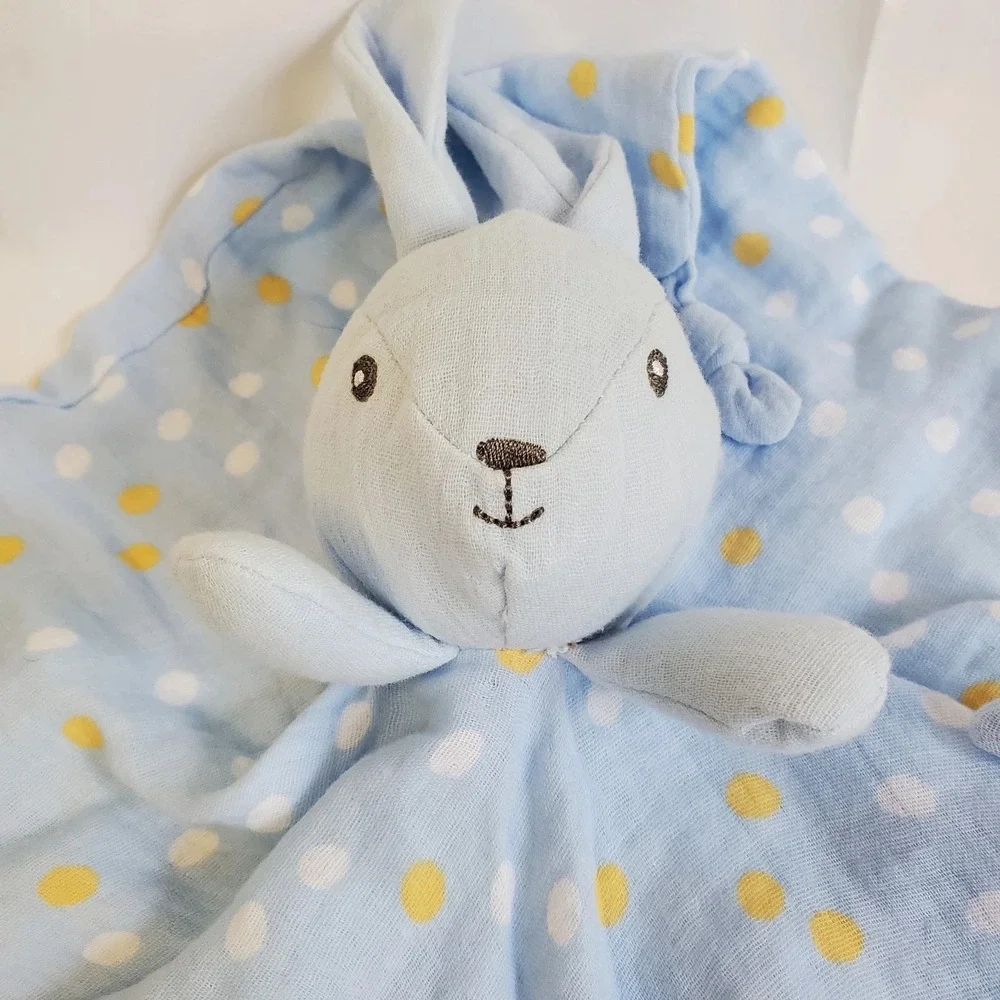 Parents Choice Polka Dot Muslin Bunny‎ Rabbit Lovey Security Blanket Rattle Blue